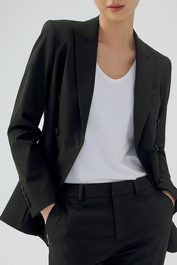 Blazer de Fiesta Negro Doble Pecho Solapa de Pico